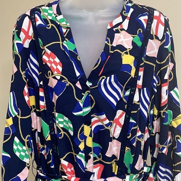 NWOT Crown & Ivy Button Front Belted Nautical Flag Dress. Size M Medium 8/10 - Picture 2 of 9